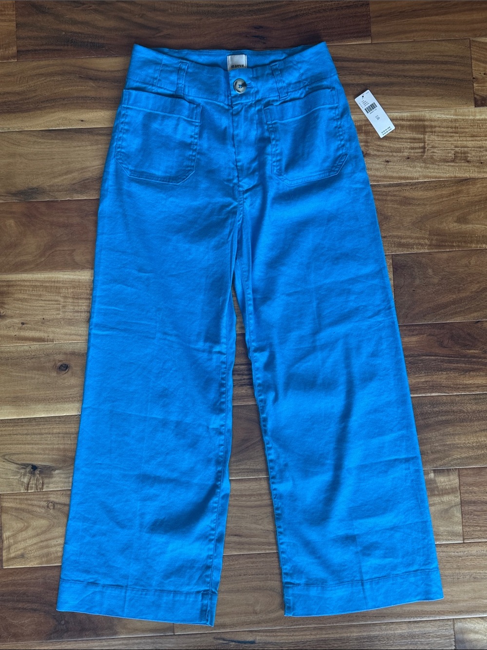 Maeve Colette Linen Stretch High-Rise Wide-Leg Pants in Sky Blue NWT Size 26
